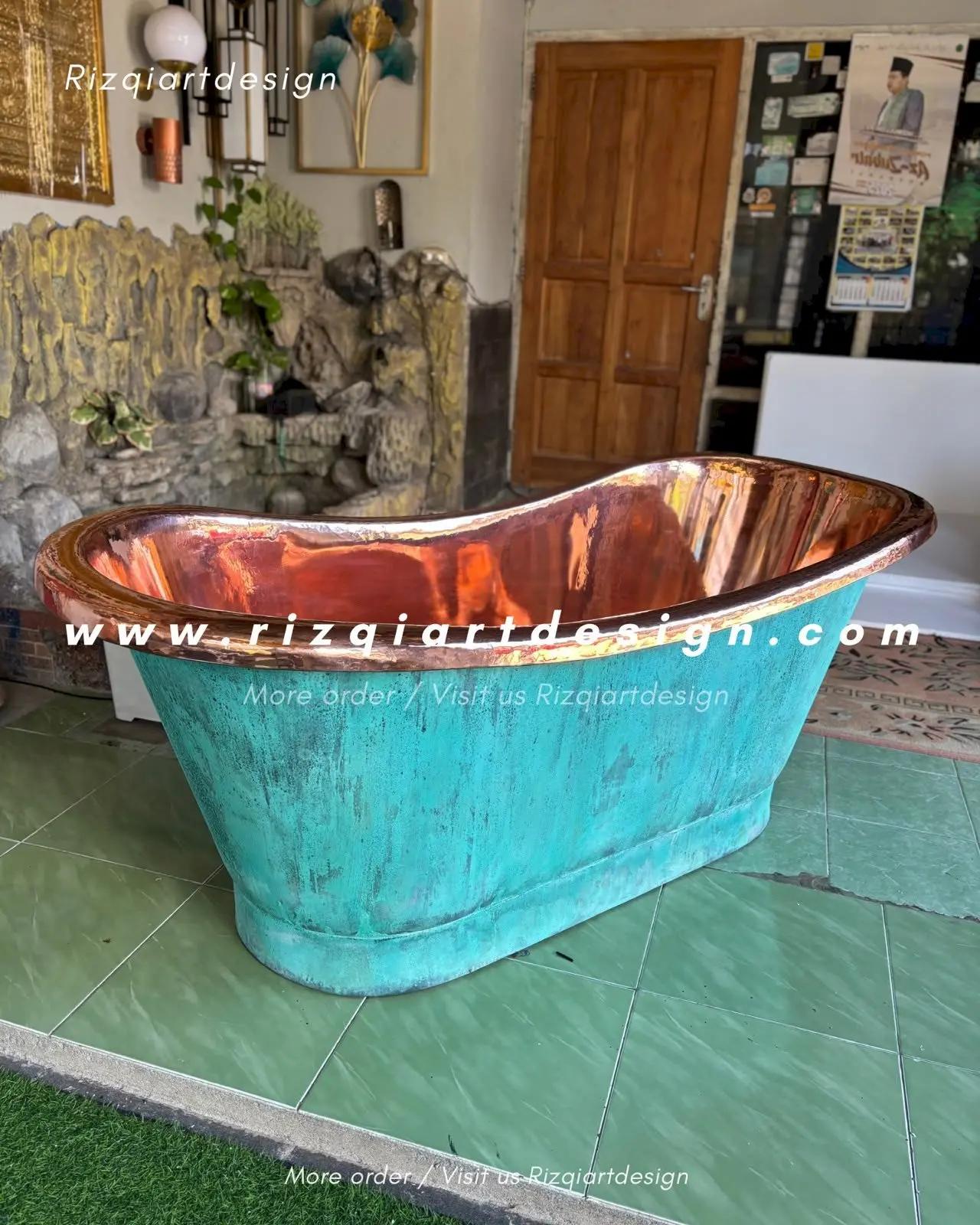 Bak mandi tembaga patina istana kemewahan untuk interior kamar mandi anda.