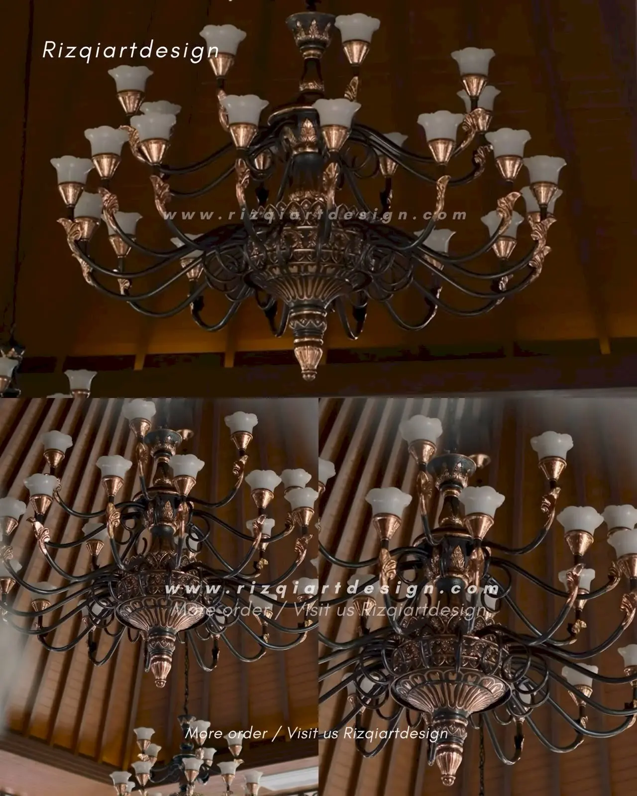 Lampu hias tembaga model robyong premium untuk penerangan di interior bangunan anda.