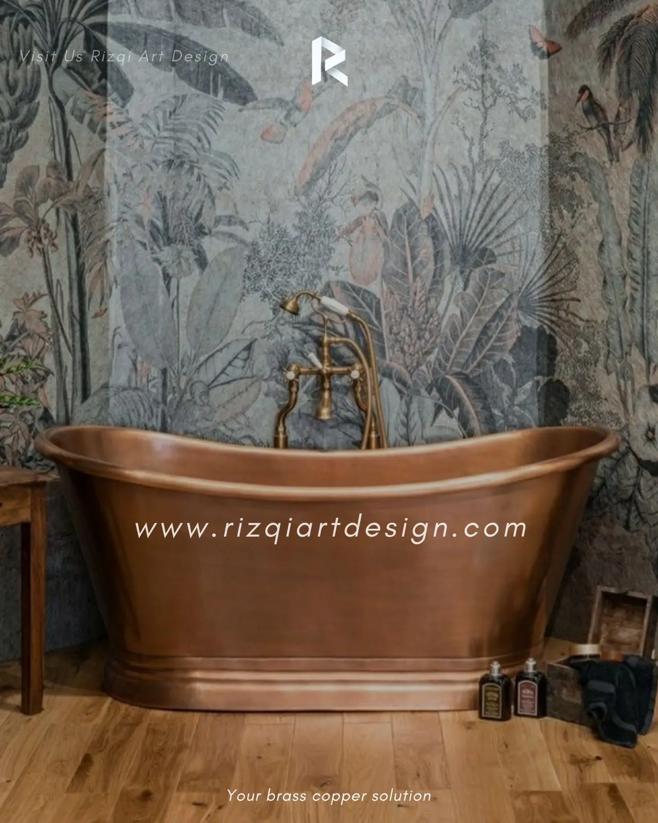 Bak mandi kamar mandi dengan material tembaga antik dan sangat mewah dan artistik 