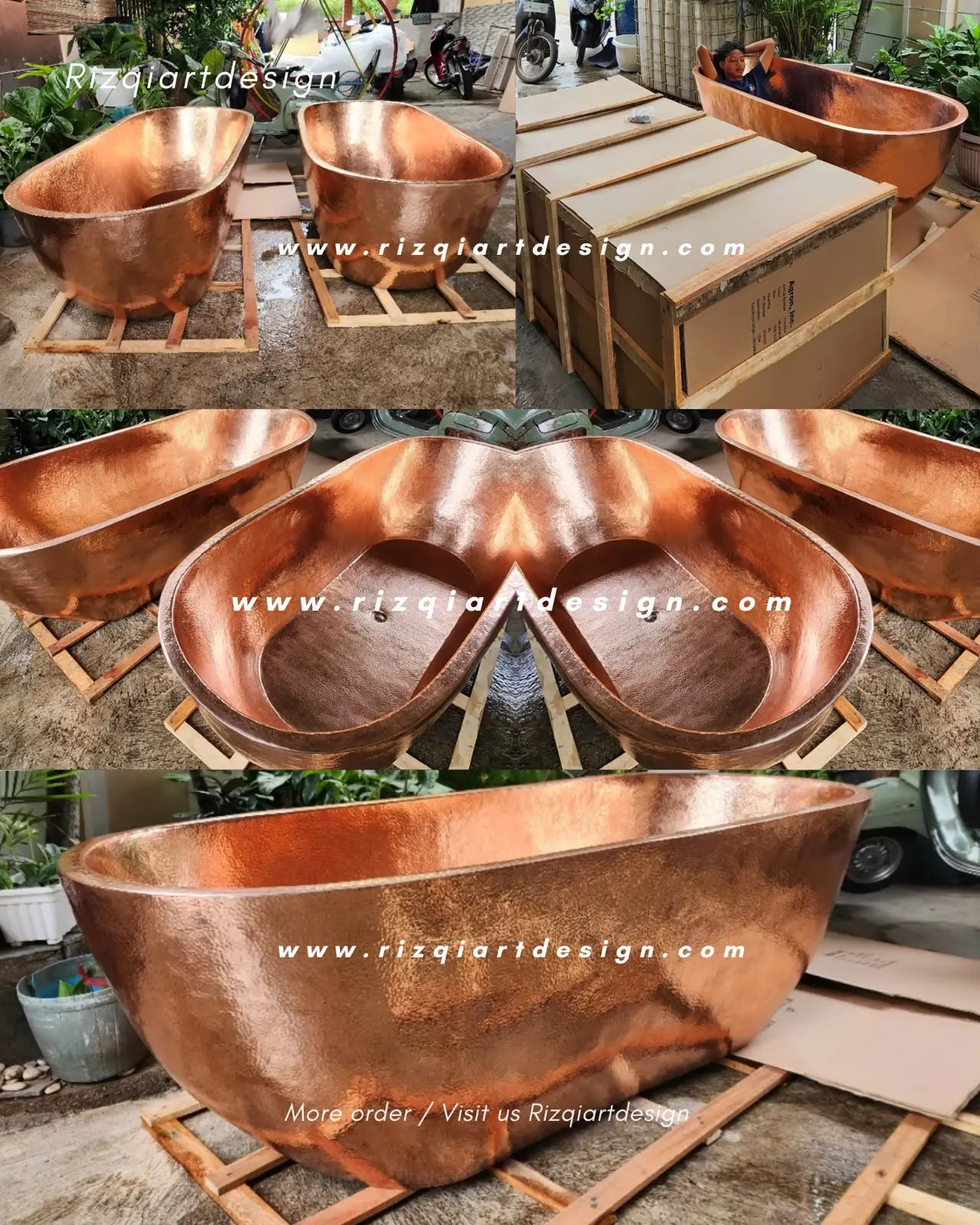 Bak mandi tembaga model double dengan teksture hammered by Rizqiartdesign.