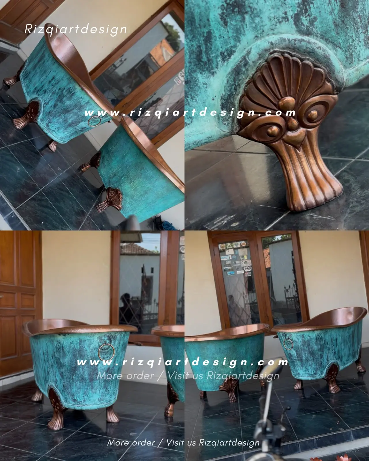 Bak mandi tembaga patina interior kamar mandi hotel dan villa Bali