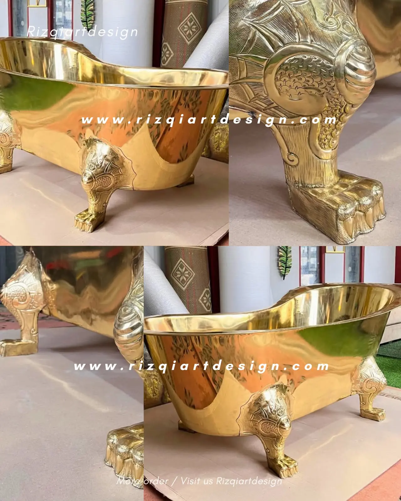 Ini dia bak mandi kuningan model kaki mengkilap untuk interior kamar mandi berkelas.